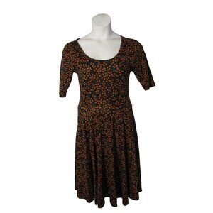 LuLaRoe M Nicole Dress Black Orange Teal Berries Print Stretch
